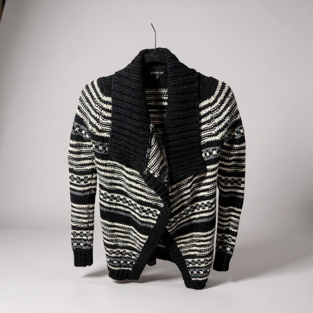 EXPRESS Women's Black White Striped Shawl‎ Collar Cardigan Sweater XS